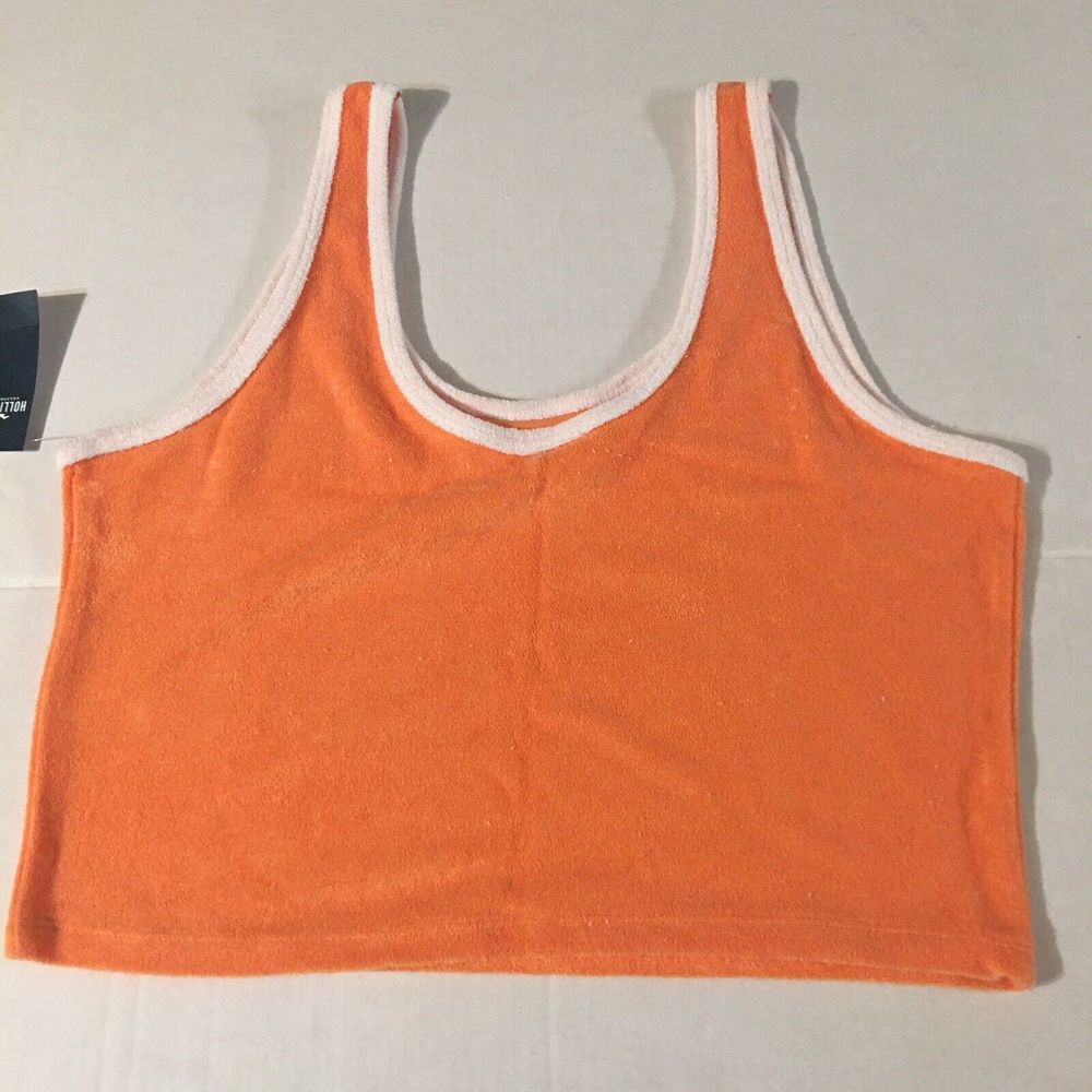 Hollister Terry Tank Women XL Orange Crop Top Shirt‎ Sleeveless Casual